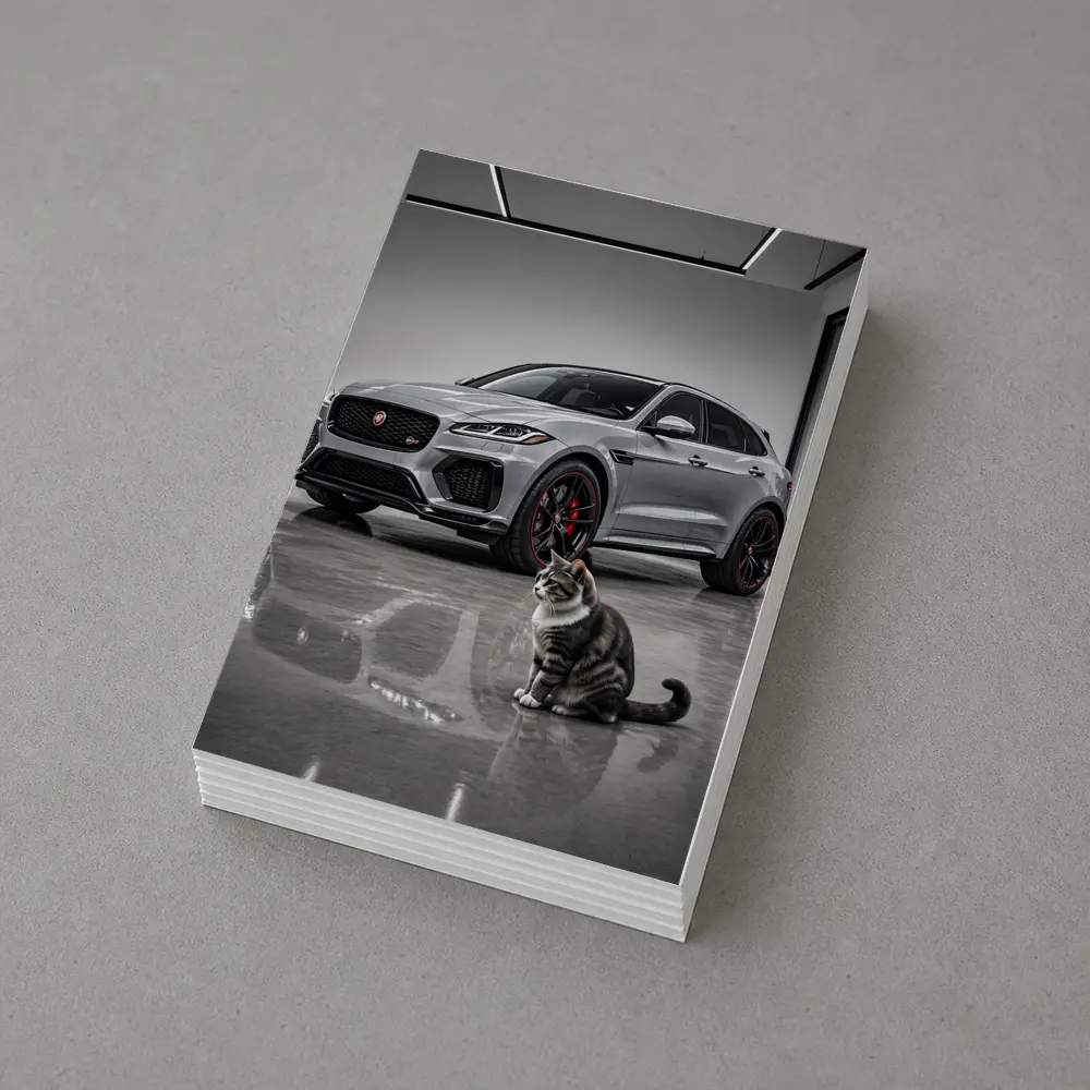 Jaguar F-Pace SVR Gray Showroom With Cat – Postcards