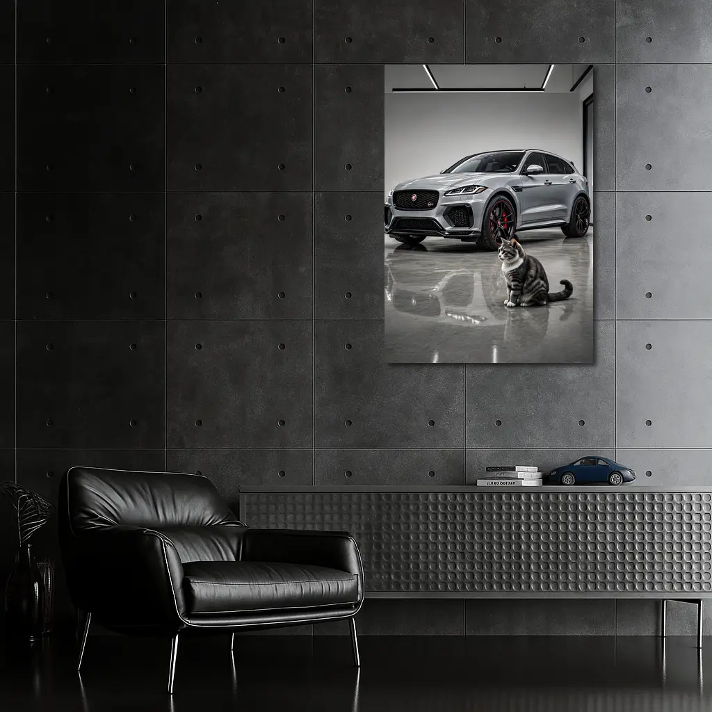 Jaguar F-Pace SVR Gray Showroom With Cat – Wall Art