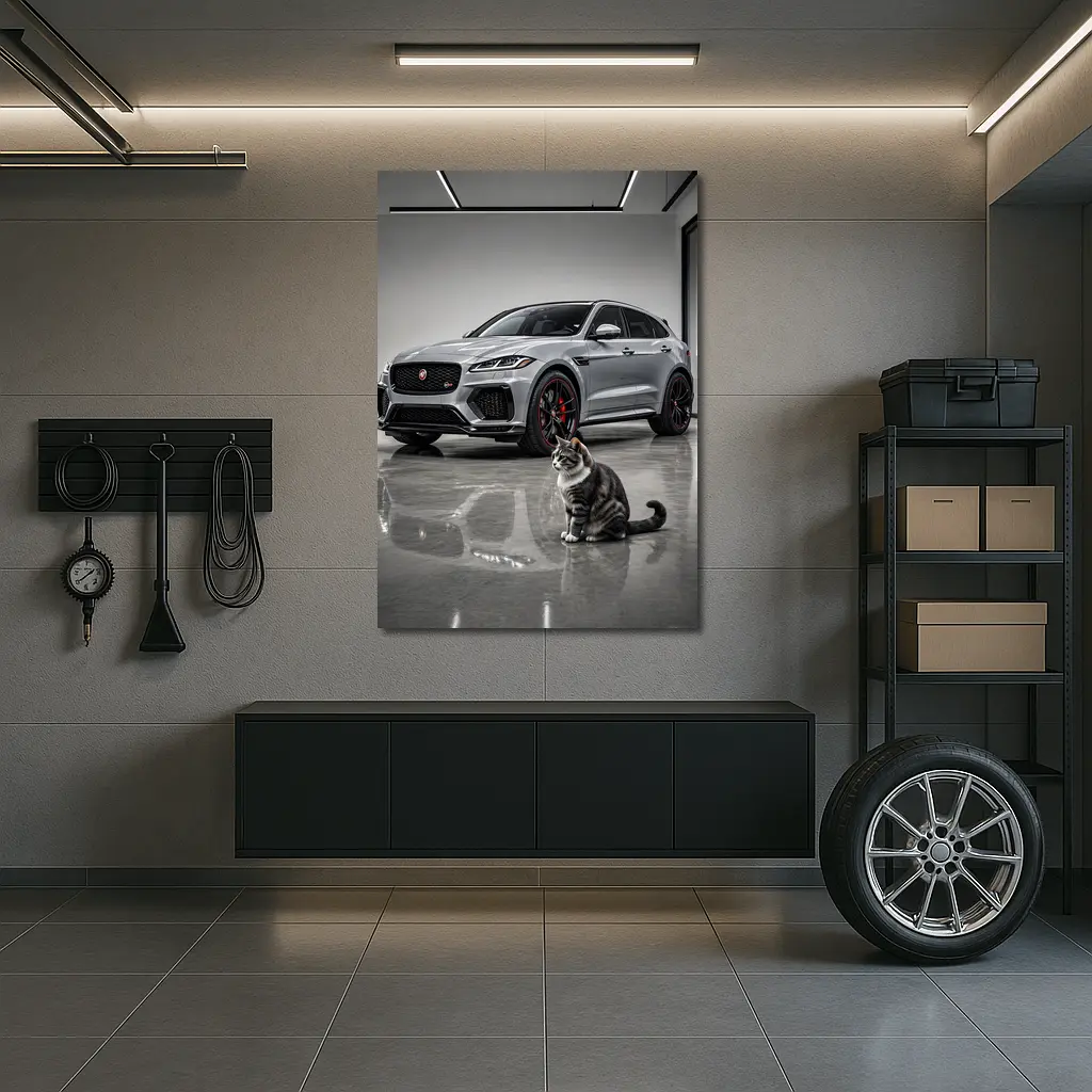 Jaguar F-Pace SVR Gray Showroom With Cat – Wall Art
