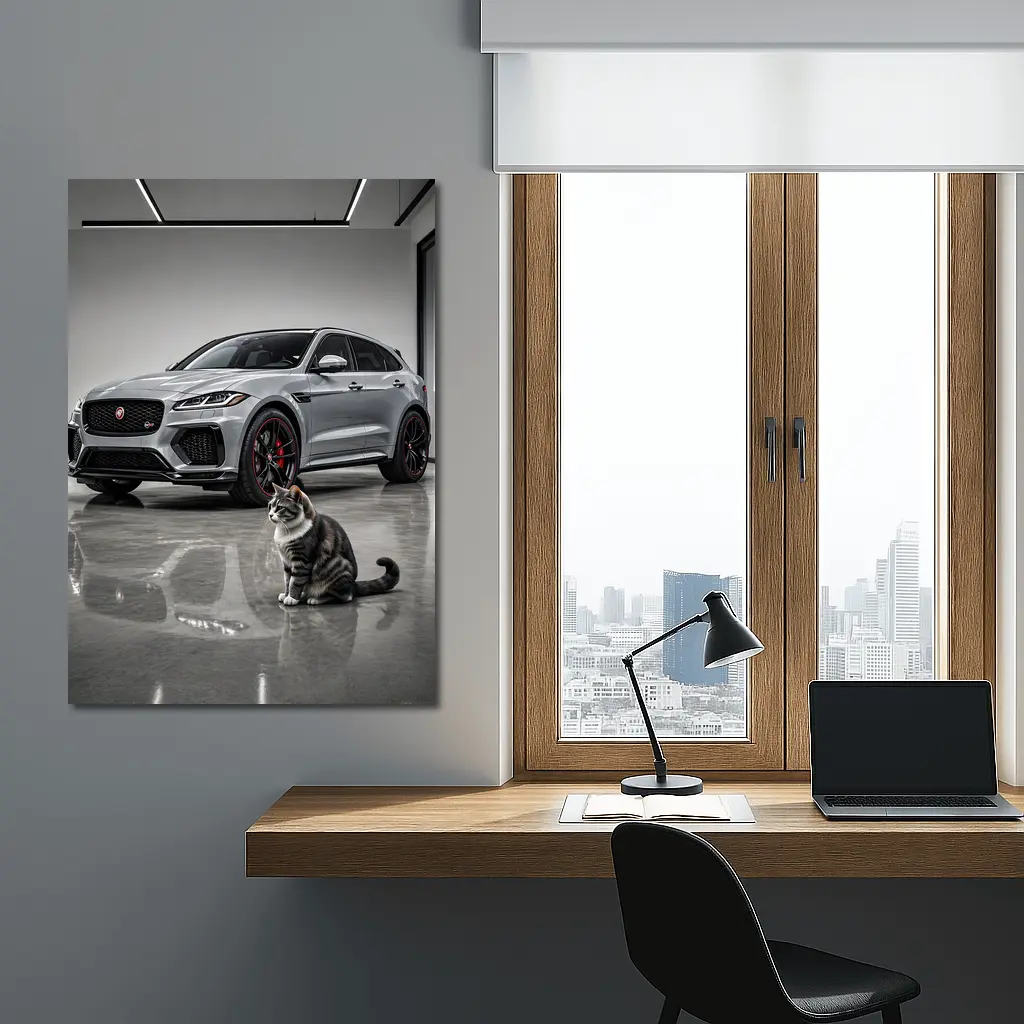 Jaguar F-Pace SVR Gray Showroom With Cat – Wall Art