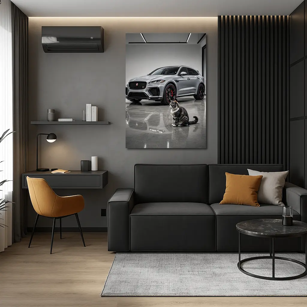 Jaguar F-Pace SVR Gray Showroom With Cat – Wall Art