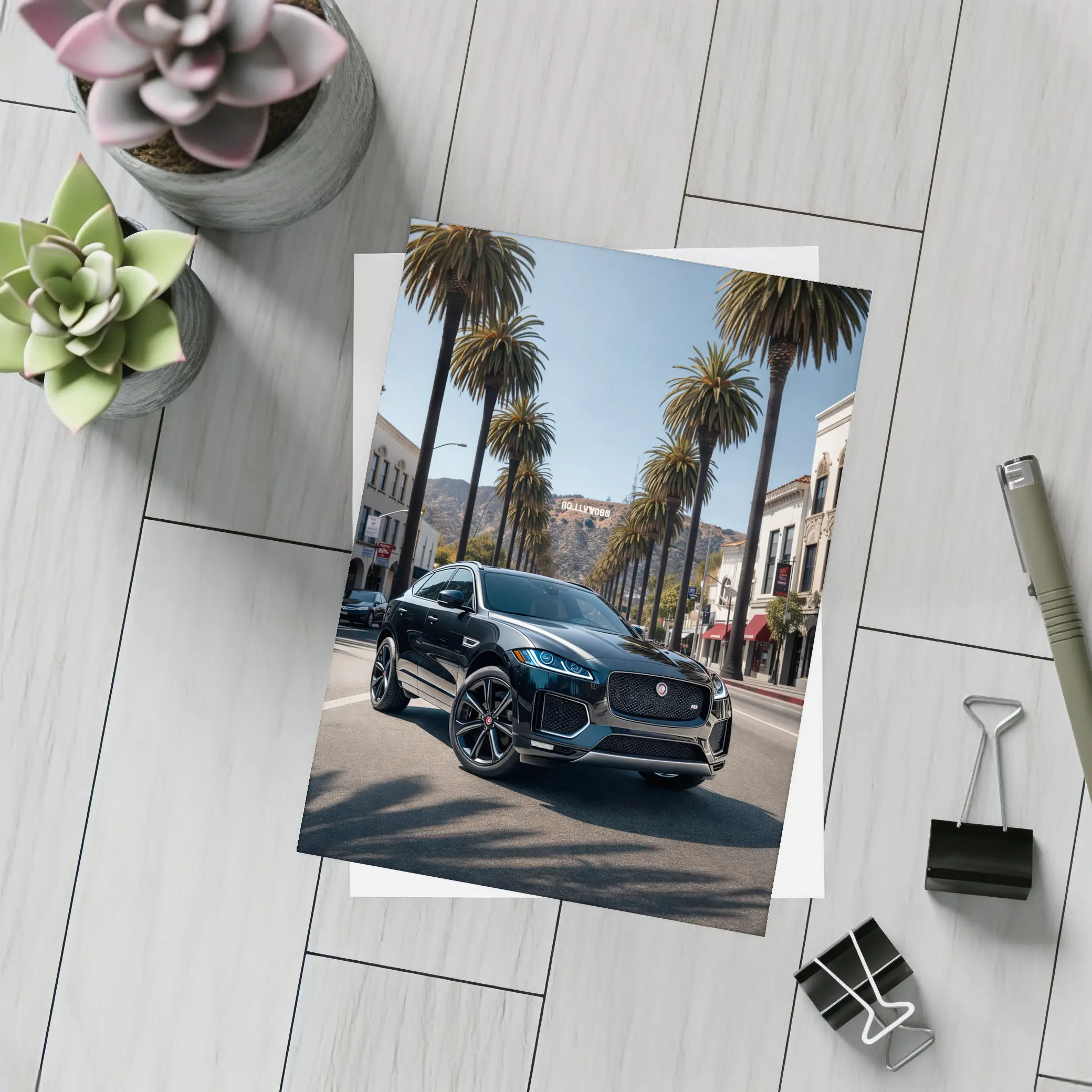 Jaguar F Pace Black Hollywood Street Scene – Postcards