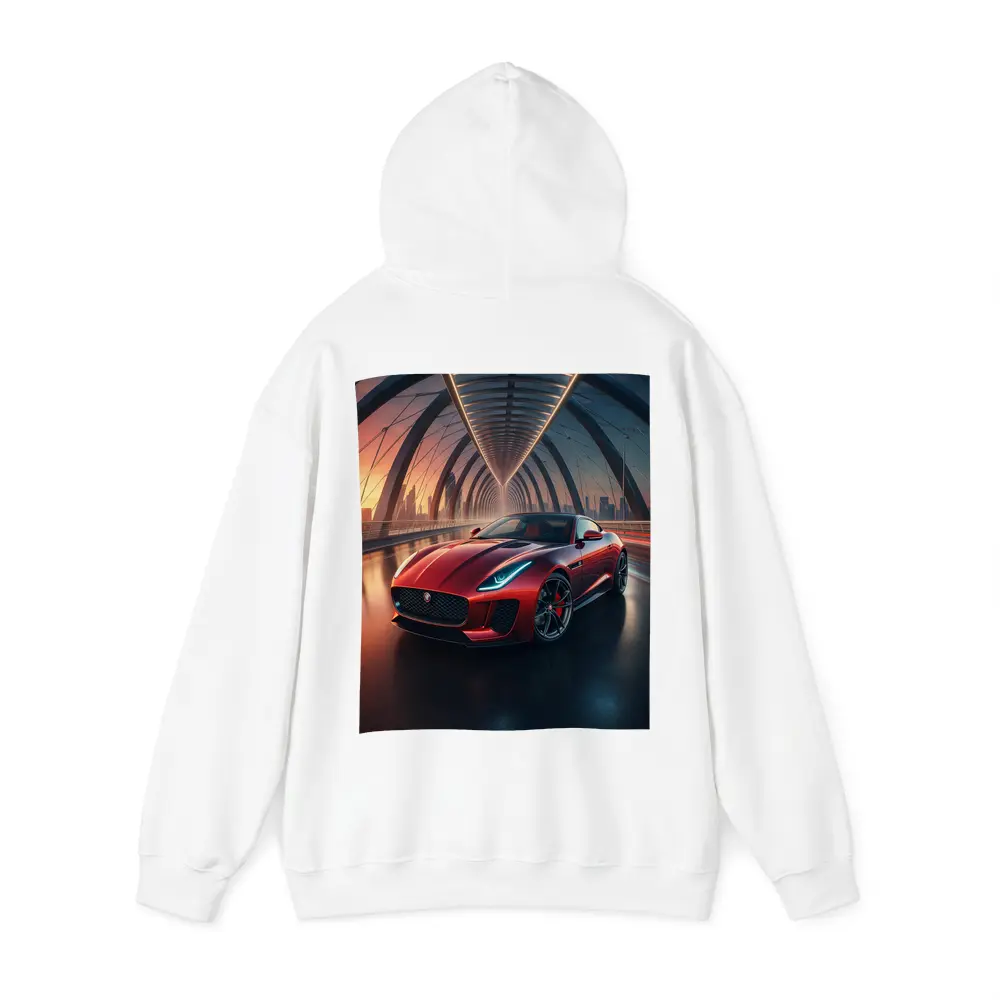 Jaguar F-Type Red on Glowing Bridge – Hoodies