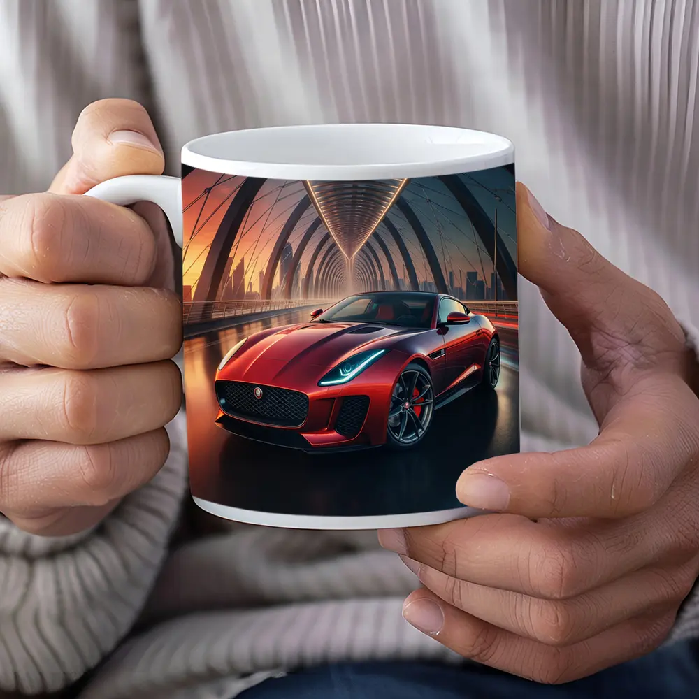 Jaguar F-Type Red on Glowing Bridge – Mugs