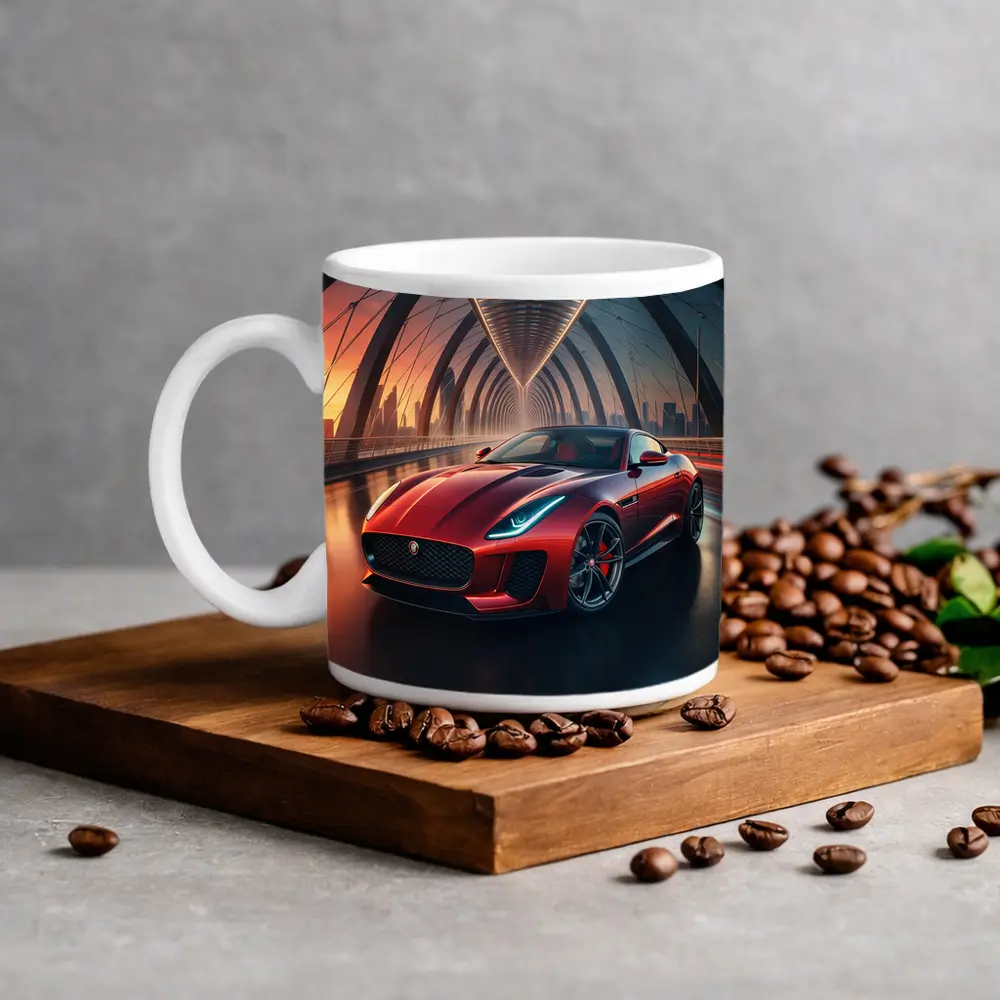 Jaguar F-Type Red on Glowing Bridge – Mugs