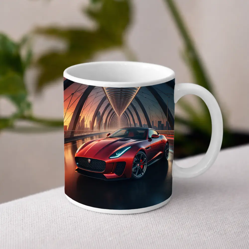 Jaguar F-Type Red on Glowing Bridge – Mugs