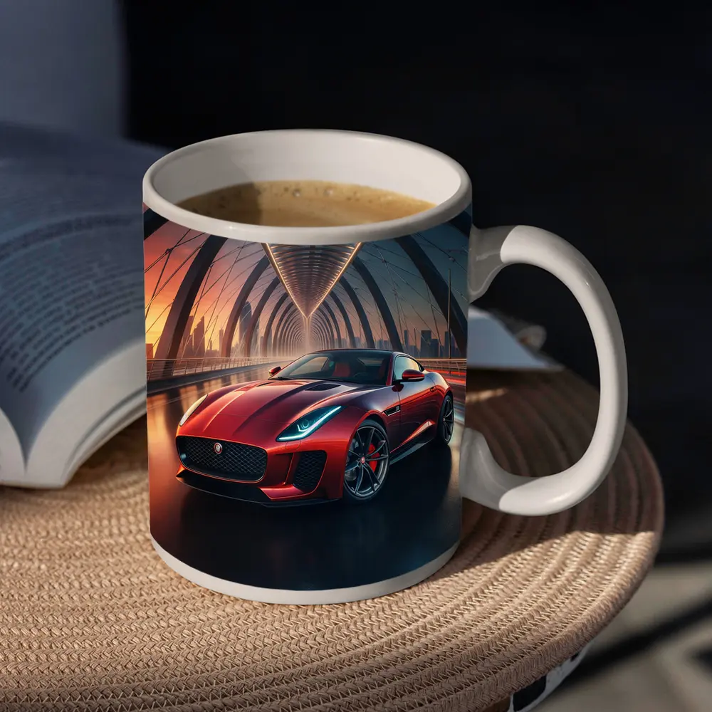 Jaguar F-Type Red on Glowing Bridge – Mugs