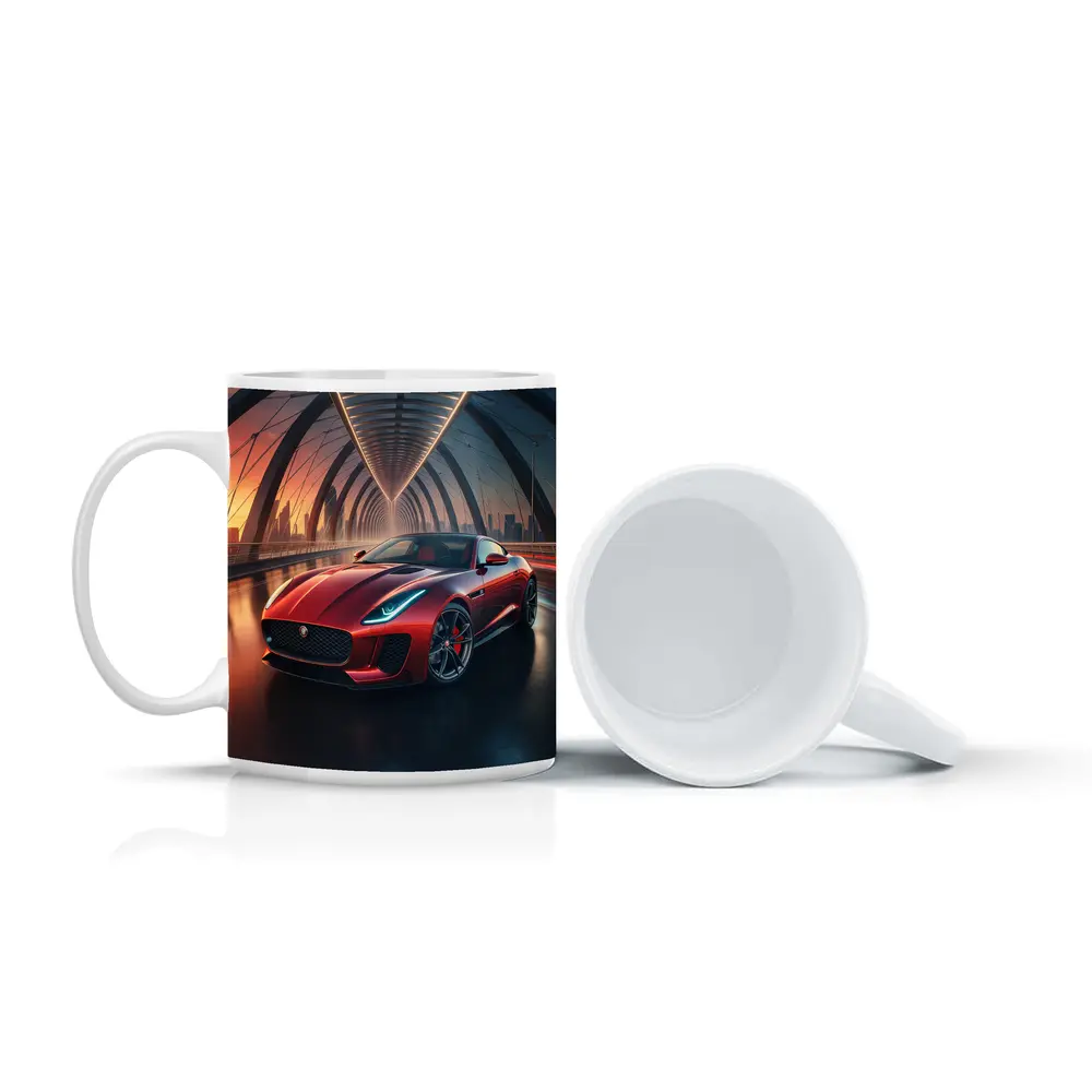 Jaguar F-Type Red on Glowing Bridge – Mugs