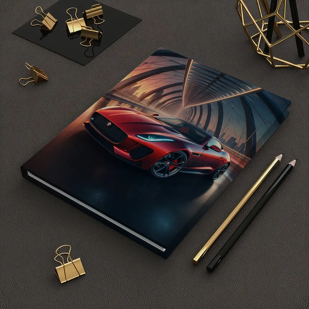 Jaguar F-Type Red on Glowing Bridge – Notebooks