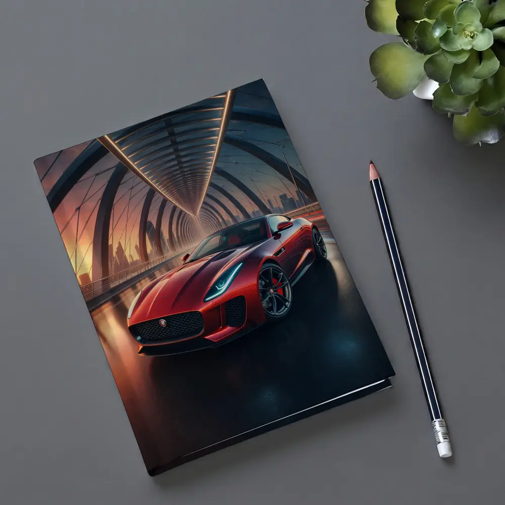 Jaguar F-Type Red on Glowing Bridge – Notebooks