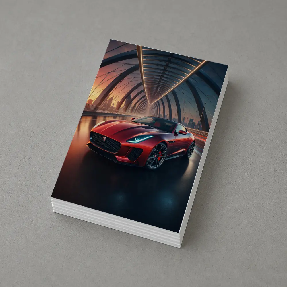 Jaguar F-Type Red on Glowing Bridge – Postcards