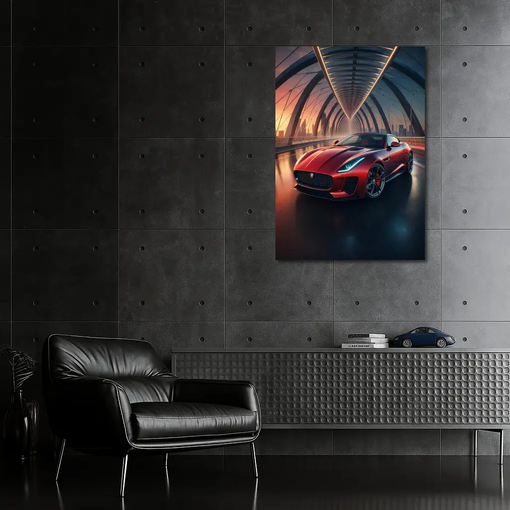 Jaguar F-Type Red on Glowing Bridge – Wall Art