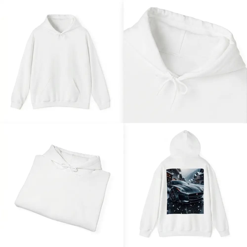 Jaguar F-Type Grey Coupe Snowy Village – Hoodies