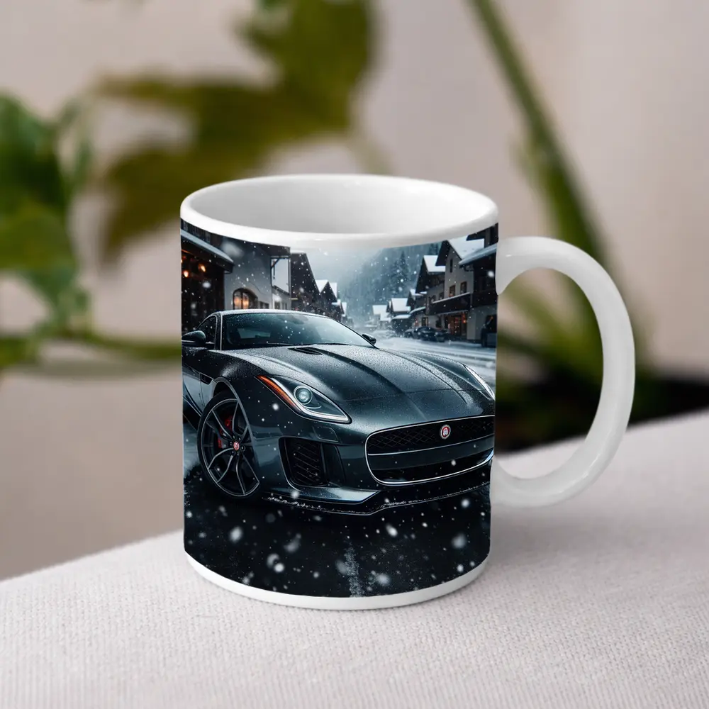 Jaguar F-Type Grey Coupe Snowy Village – Mugs