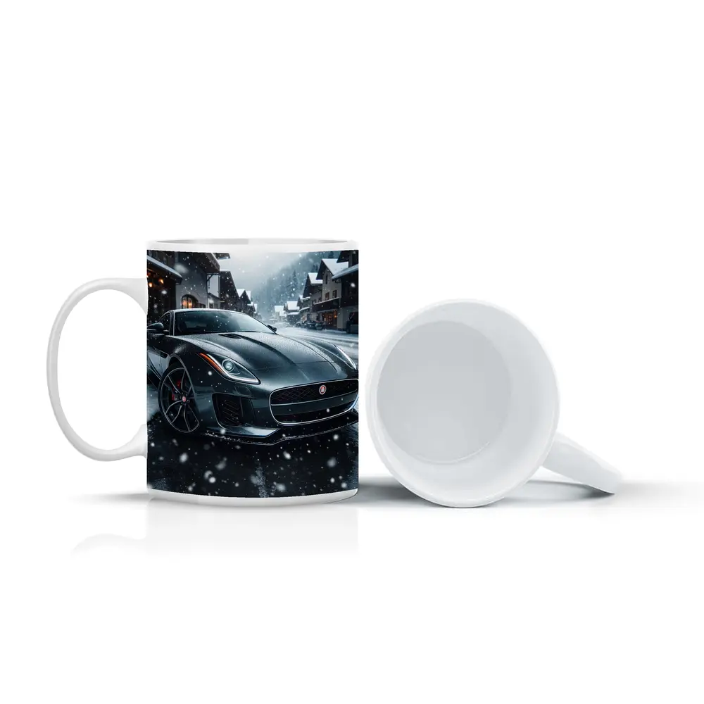 Jaguar F-Type Grey Coupe Snowy Village – Mugs