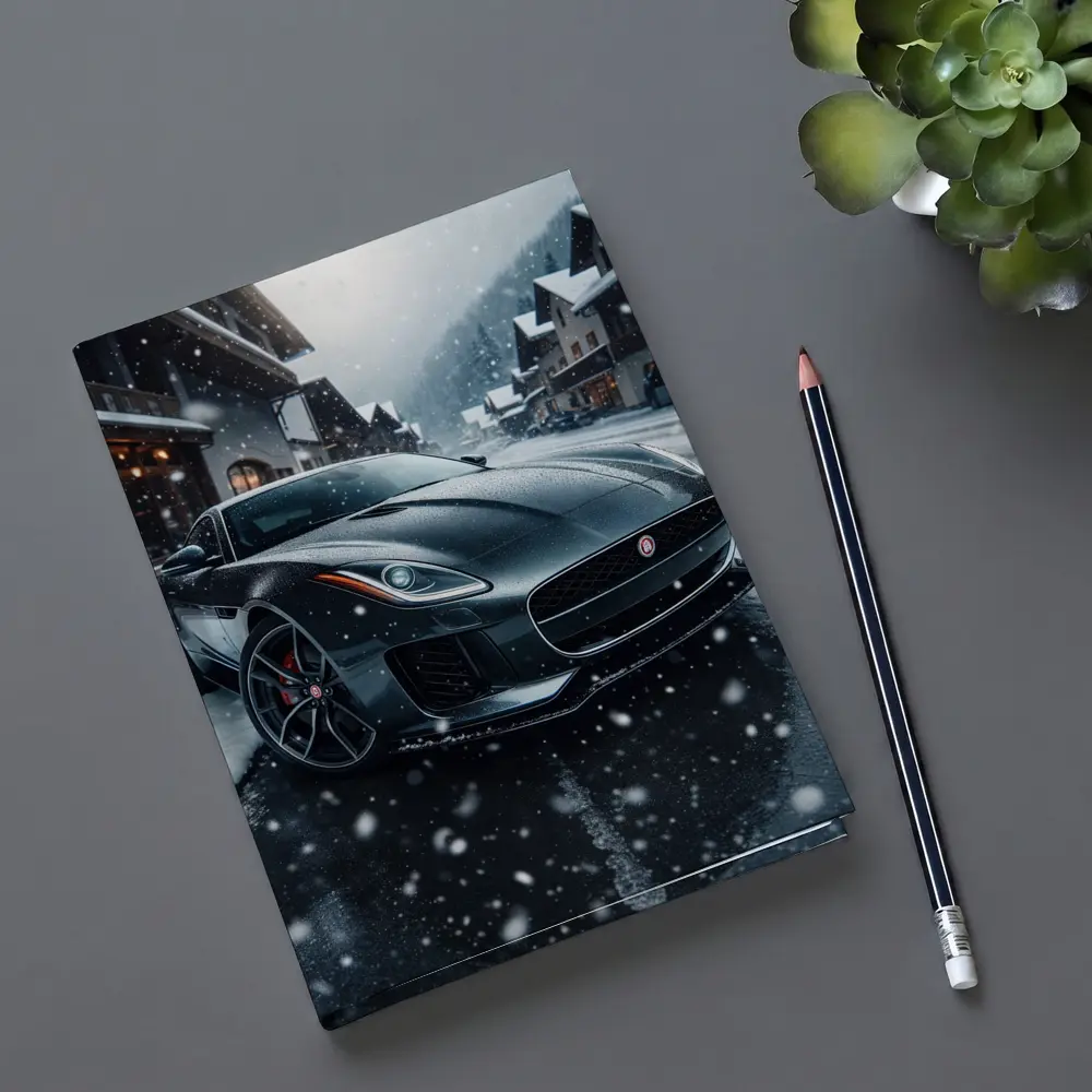 Jaguar F-Type Grey Coupe Snowy Village – Notebooks