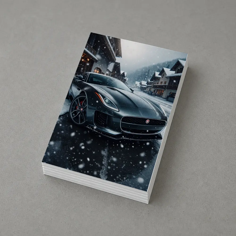 Jaguar F-Type Grey Coupe Snowy Village – Postcards
