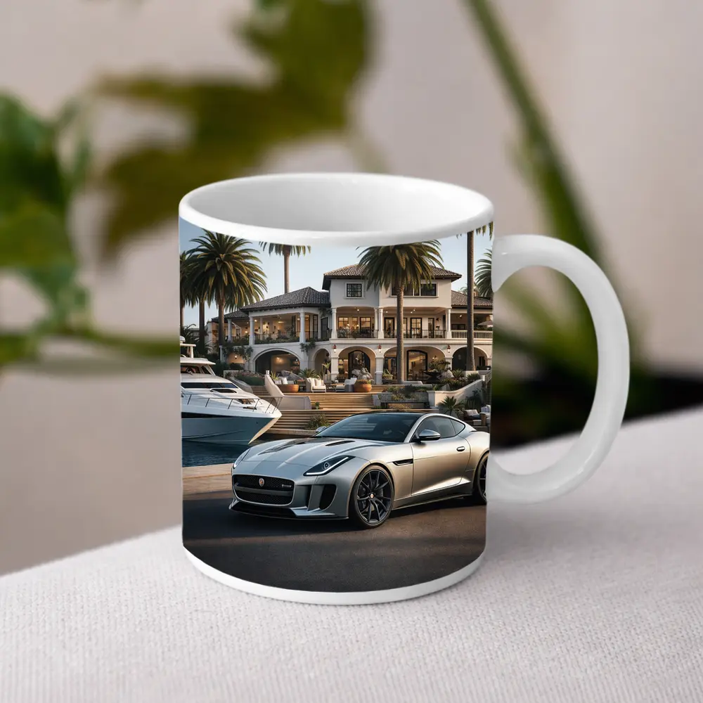 Jaguar F-Type Silver Luxury Mansion Waterfront – Mugs