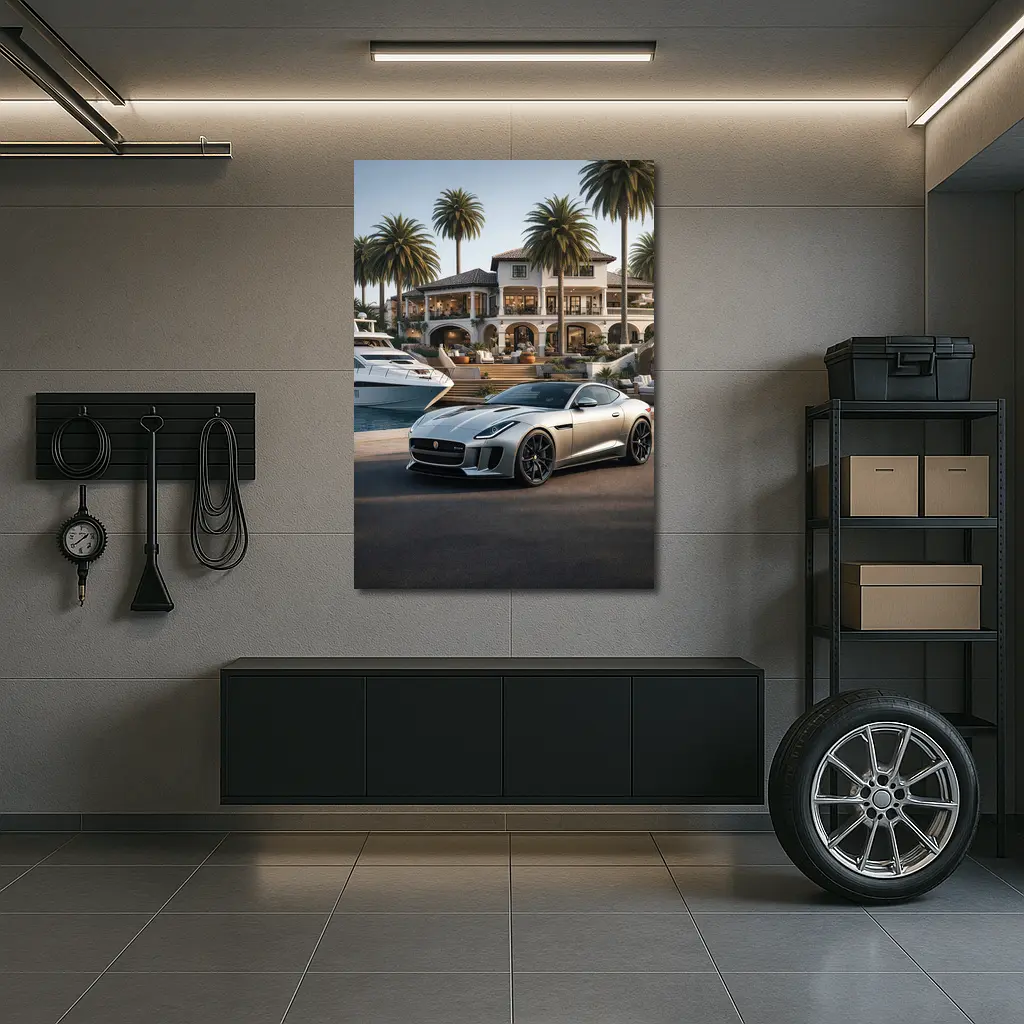 Jaguar F-Type Silver Luxury Mansion Waterfront – Wall Art