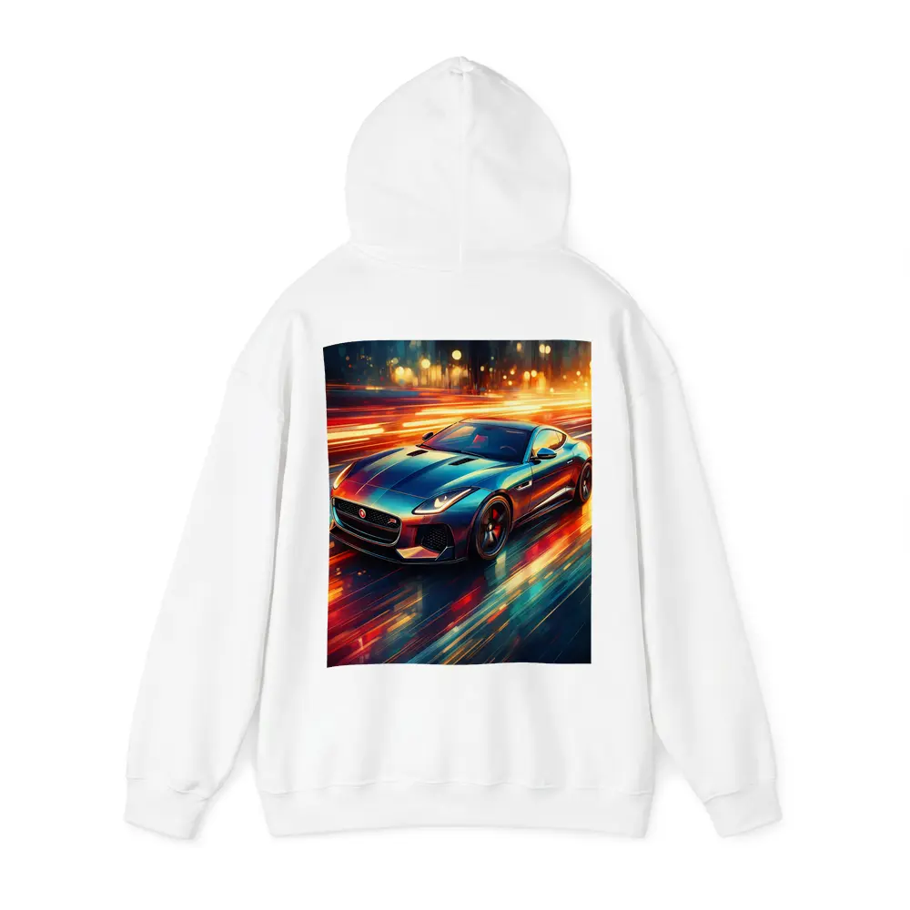 Jaguar F Type Racing Through Neon City – Hoodies