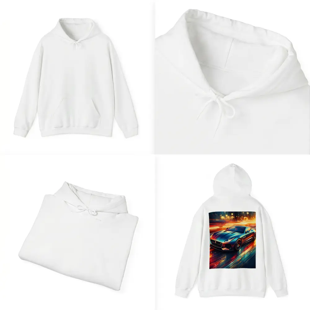 Jaguar F Type Racing Through Neon City – Hoodies