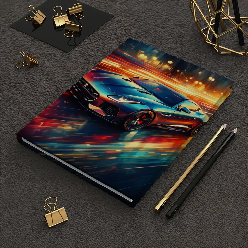 Jaguar F Type Racing Through Neon City – Notebooks