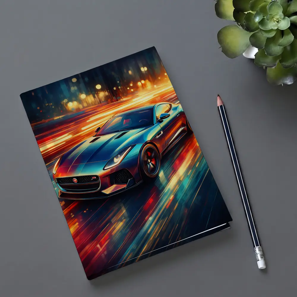 Jaguar F Type Racing Through Neon City – Notebooks