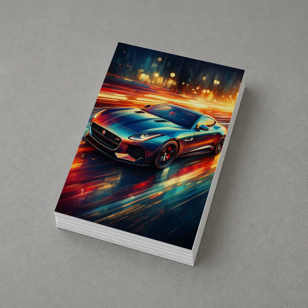 Jaguar F Type Racing Through Neon City – Postcards