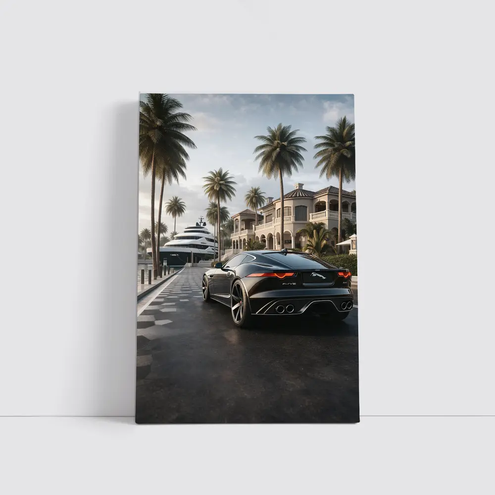 Jaguar F Type Black Mansion Palm Trees – Wall Art