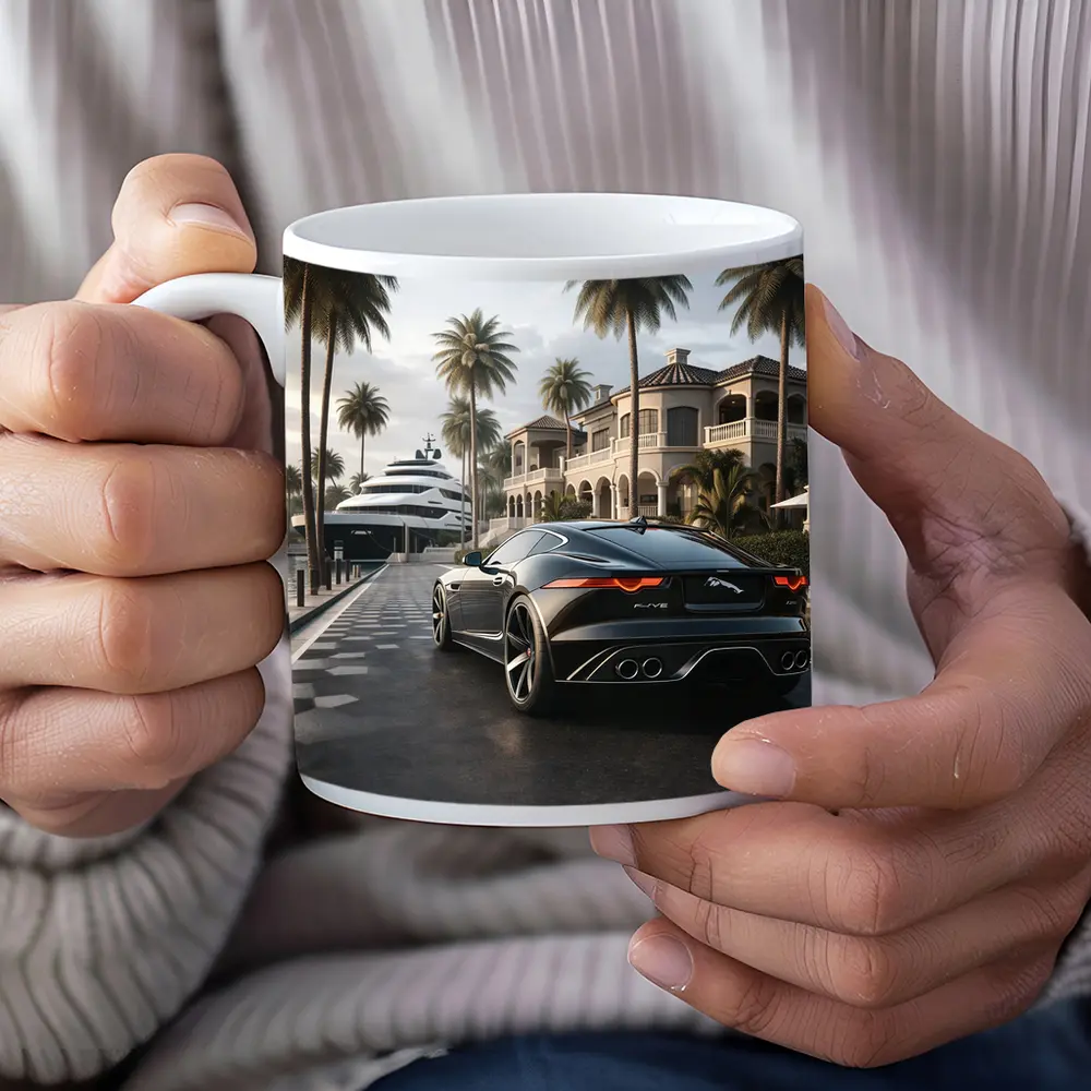 Jaguar F Type Black Mansion Palm Trees – Mugs
