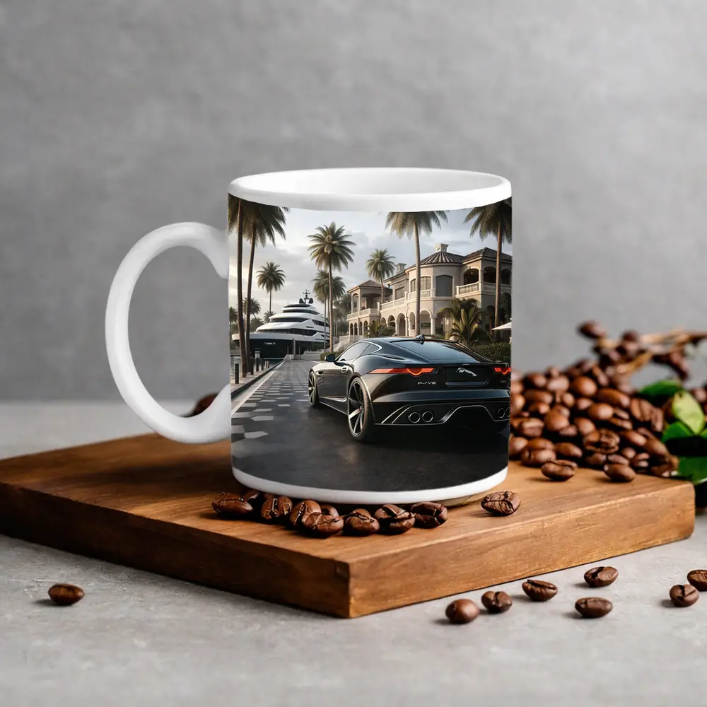 Jaguar F Type Black Mansion Palm Trees – Mugs