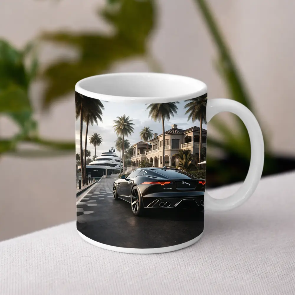 Jaguar F Type Black Mansion Palm Trees – Mugs