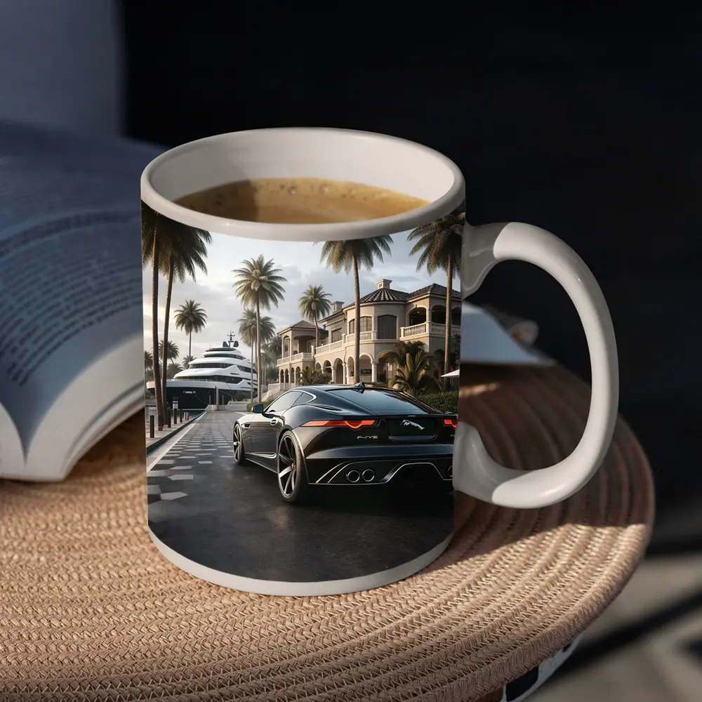 Jaguar F Type Black Mansion Palm Trees – Mugs