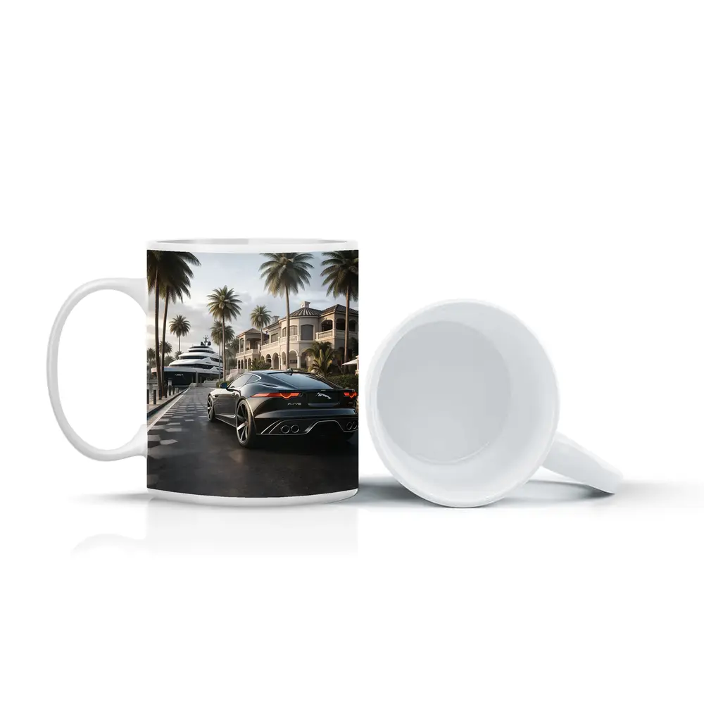 Jaguar F Type Black Mansion Palm Trees – Mugs