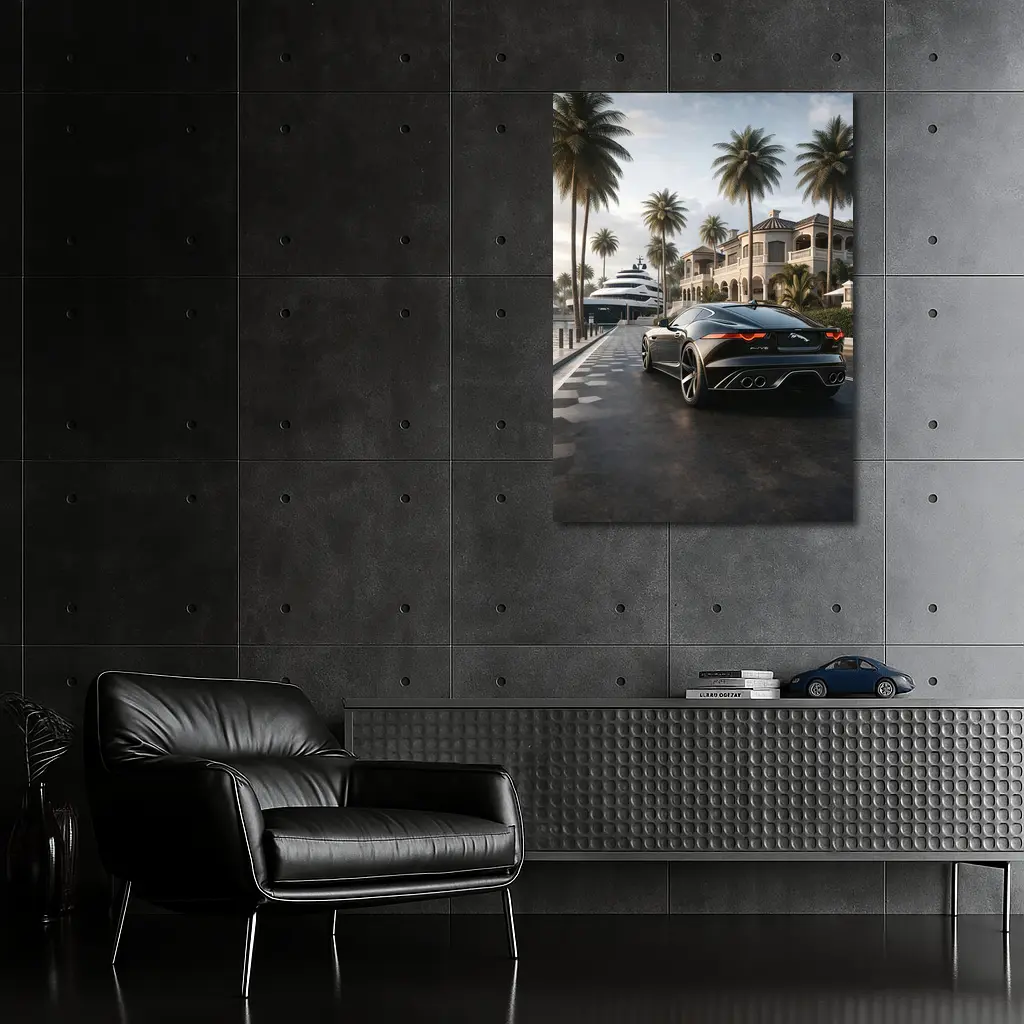 Jaguar F Type Black Mansion Palm Trees – Wall Art
