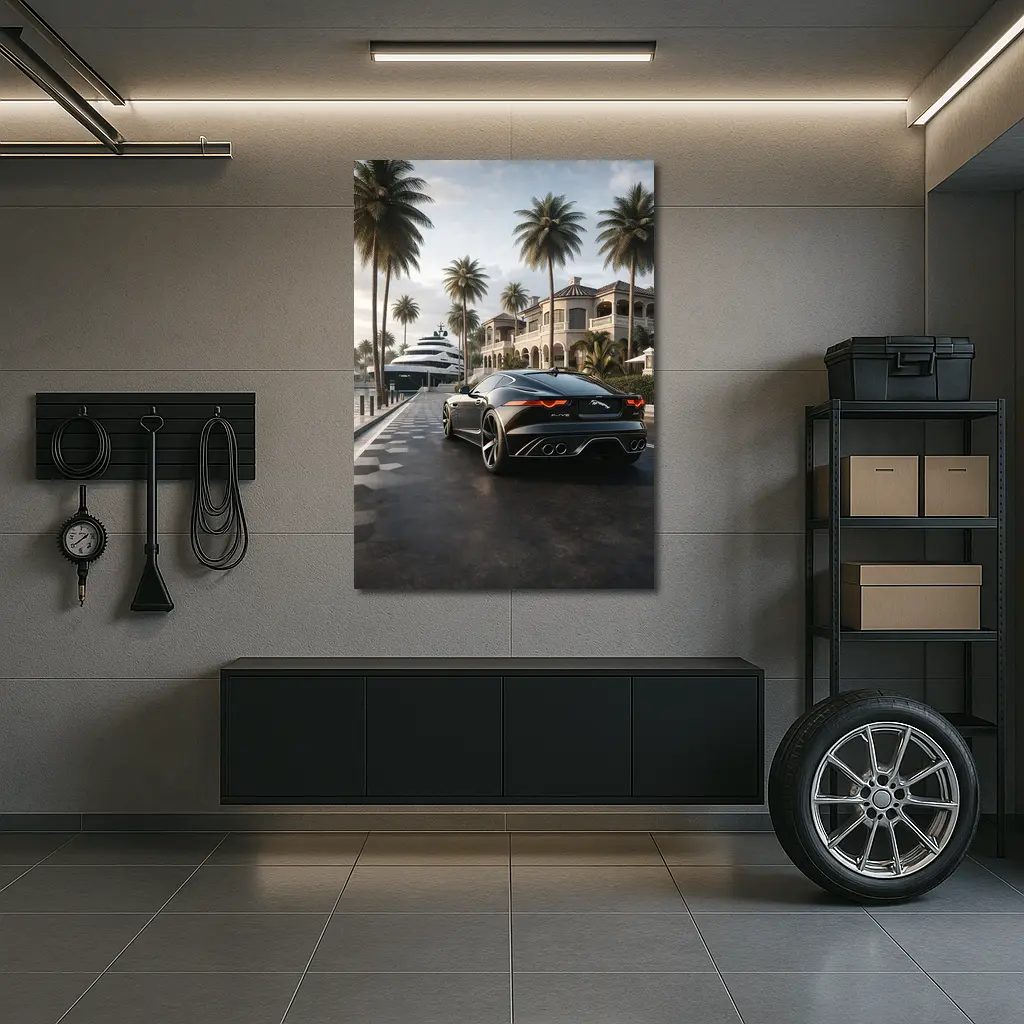Jaguar F Type Black Mansion Palm Trees – Wall Art