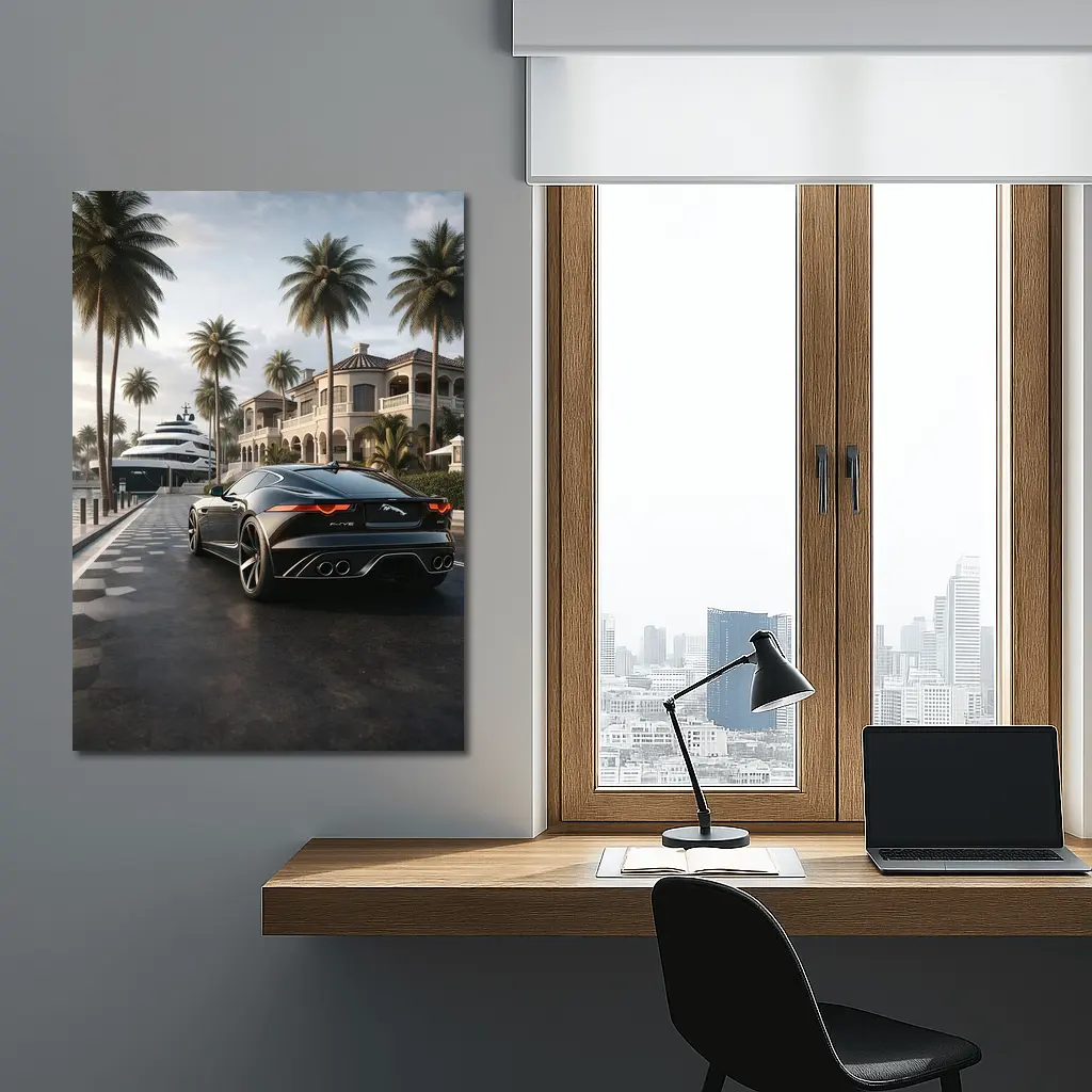 Jaguar F Type Black Mansion Palm Trees – Wall Art
