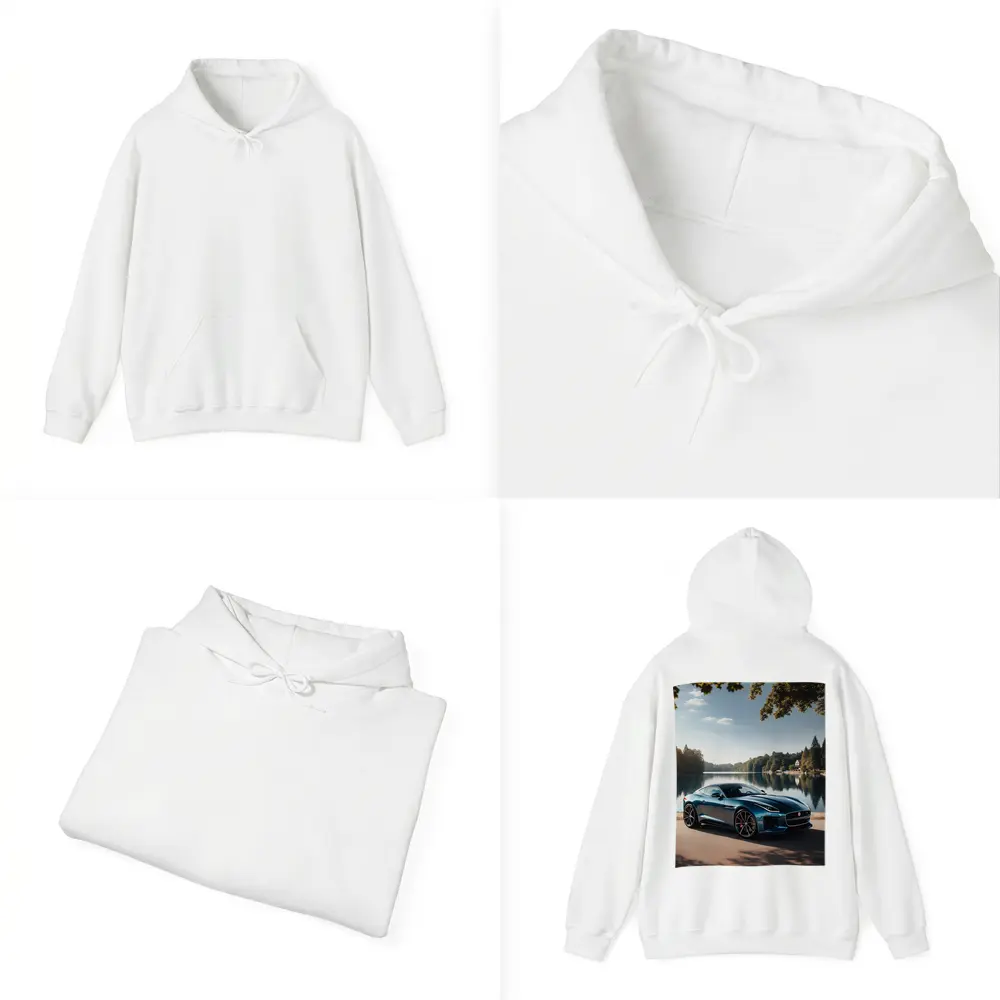 Jaguar F Type Parked By Calm Lake – Hoodies