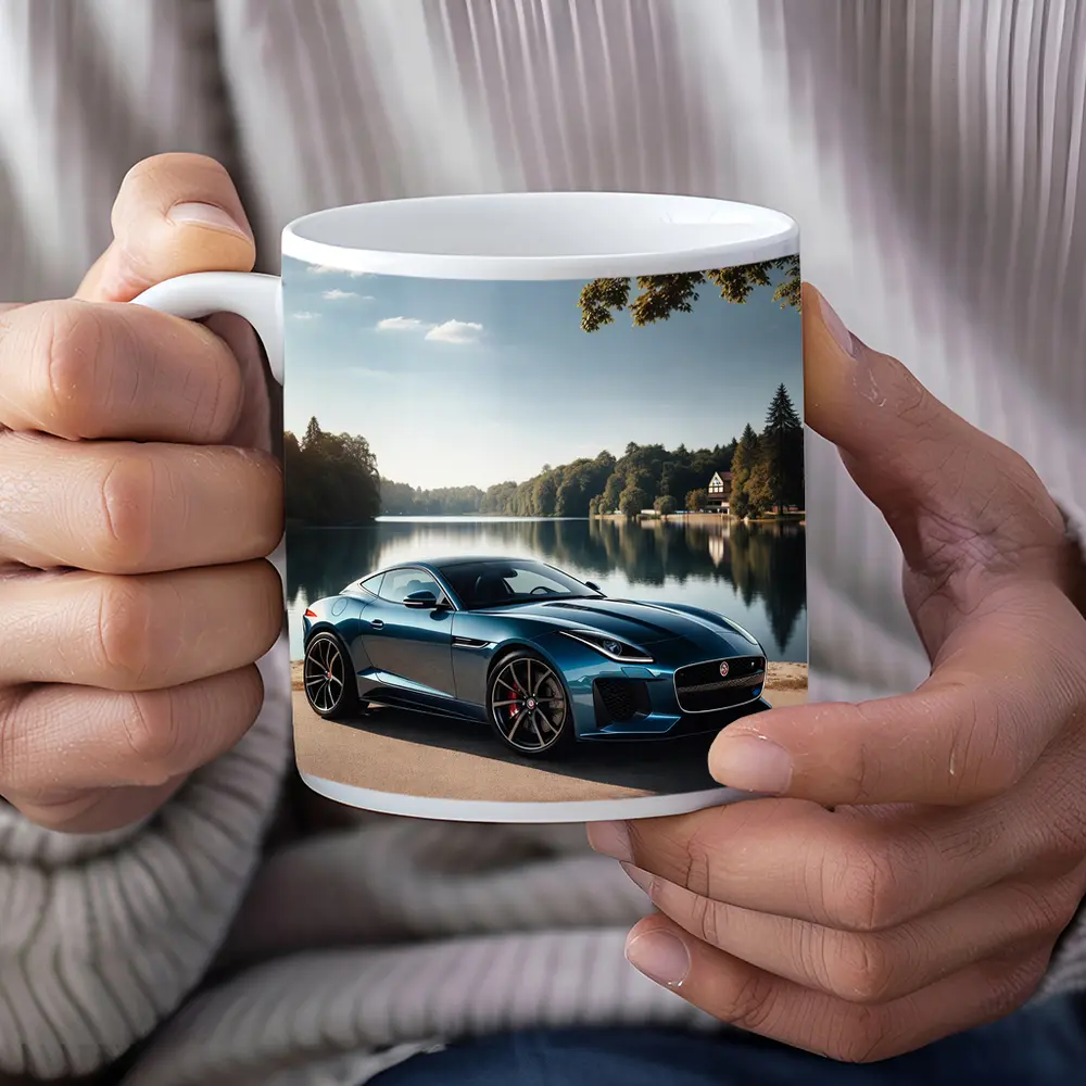 Jaguar F Type Parked By Calm Lake – Mugs
