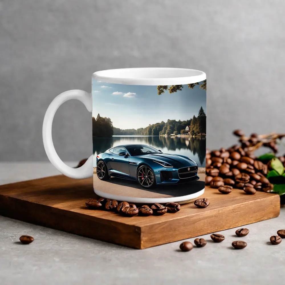 Jaguar F Type Parked By Calm Lake – Mugs