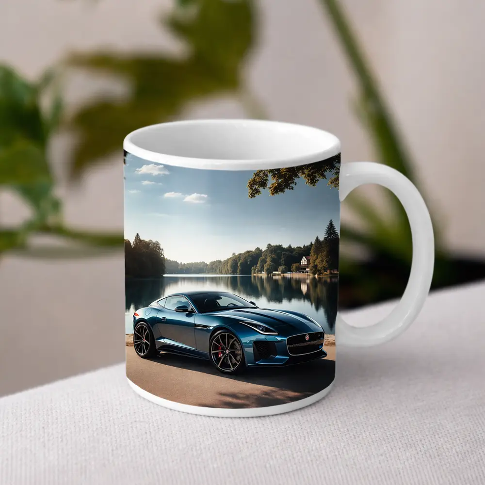 Jaguar F Type Parked By Calm Lake – Mugs