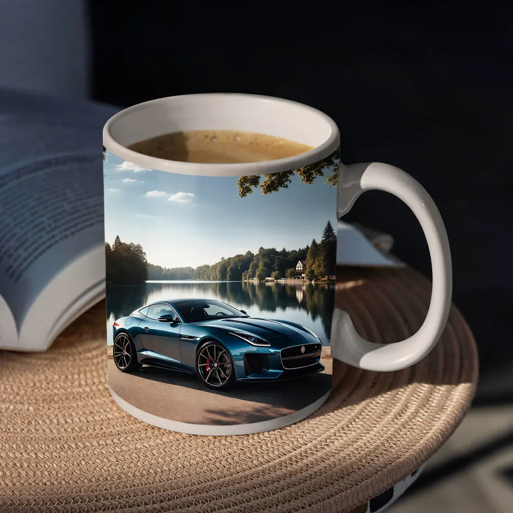 Jaguar F Type Parked By Calm Lake – Mugs