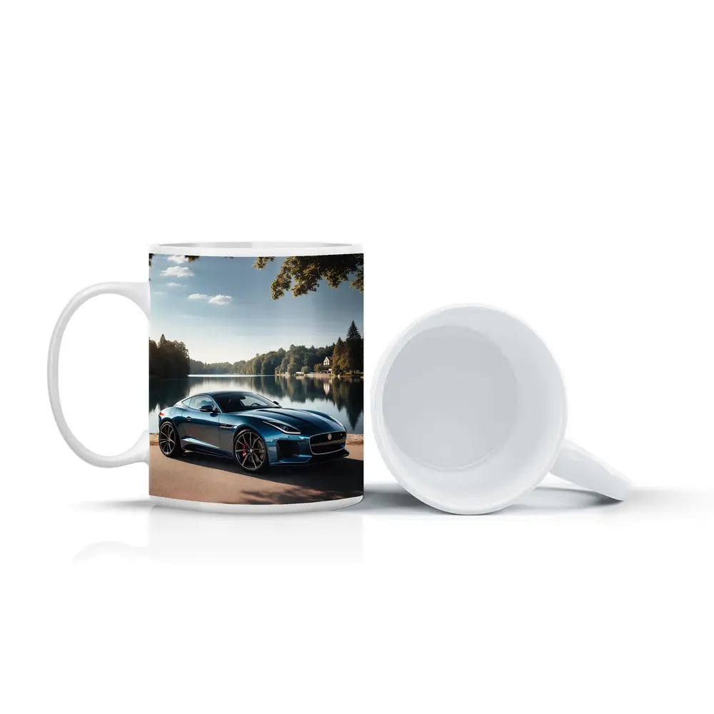 Jaguar F Type Parked By Calm Lake – Mugs