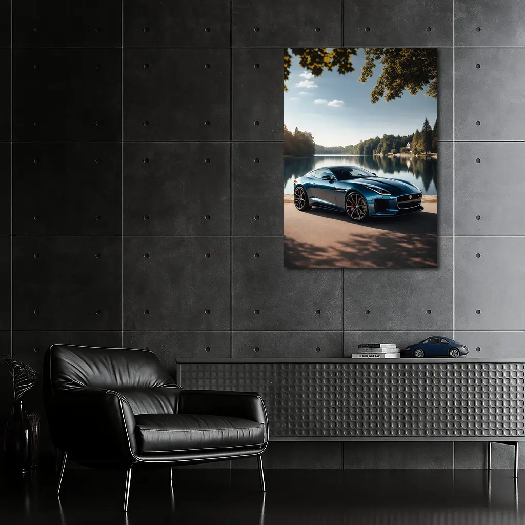 Jaguar F Type Parked By Calm Lake – Wall Art