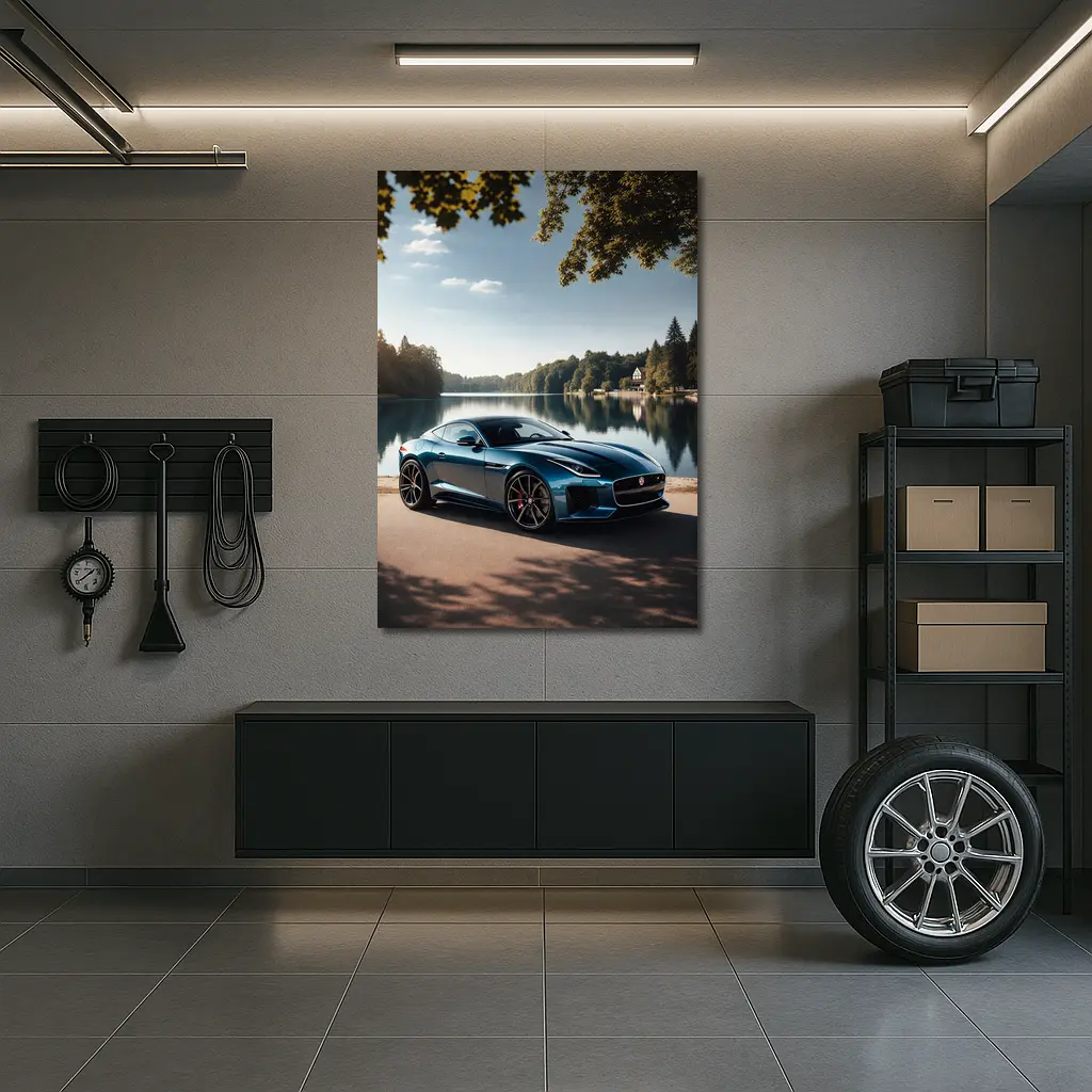 Jaguar F Type Parked By Calm Lake – Wall Art