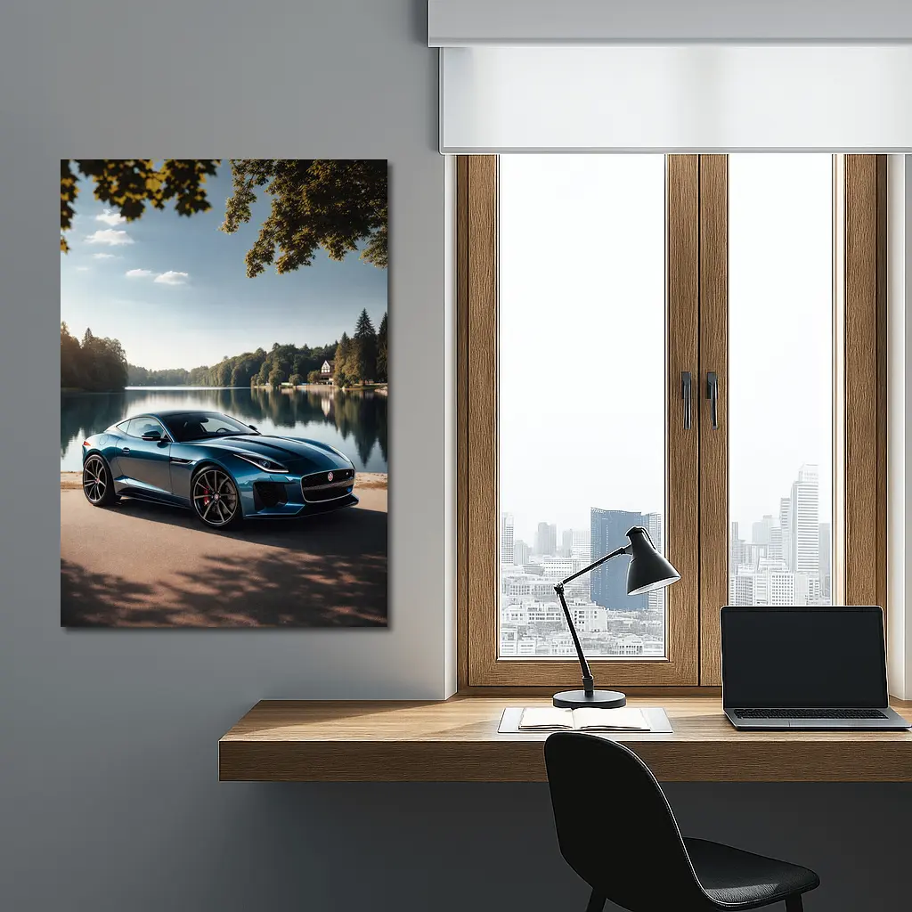 Jaguar F Type Parked By Calm Lake – Wall Art