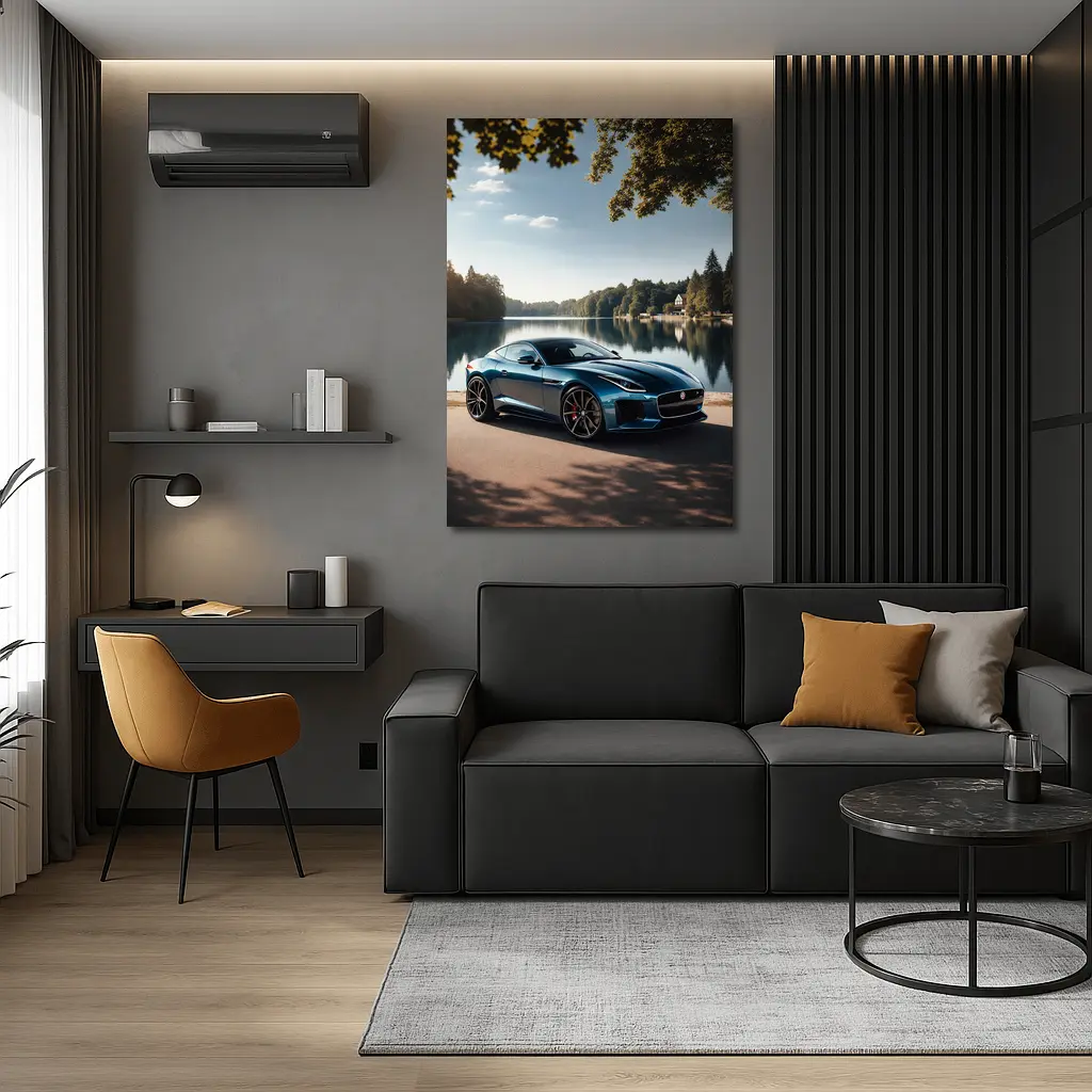 Jaguar F Type Parked By Calm Lake – Wall Art