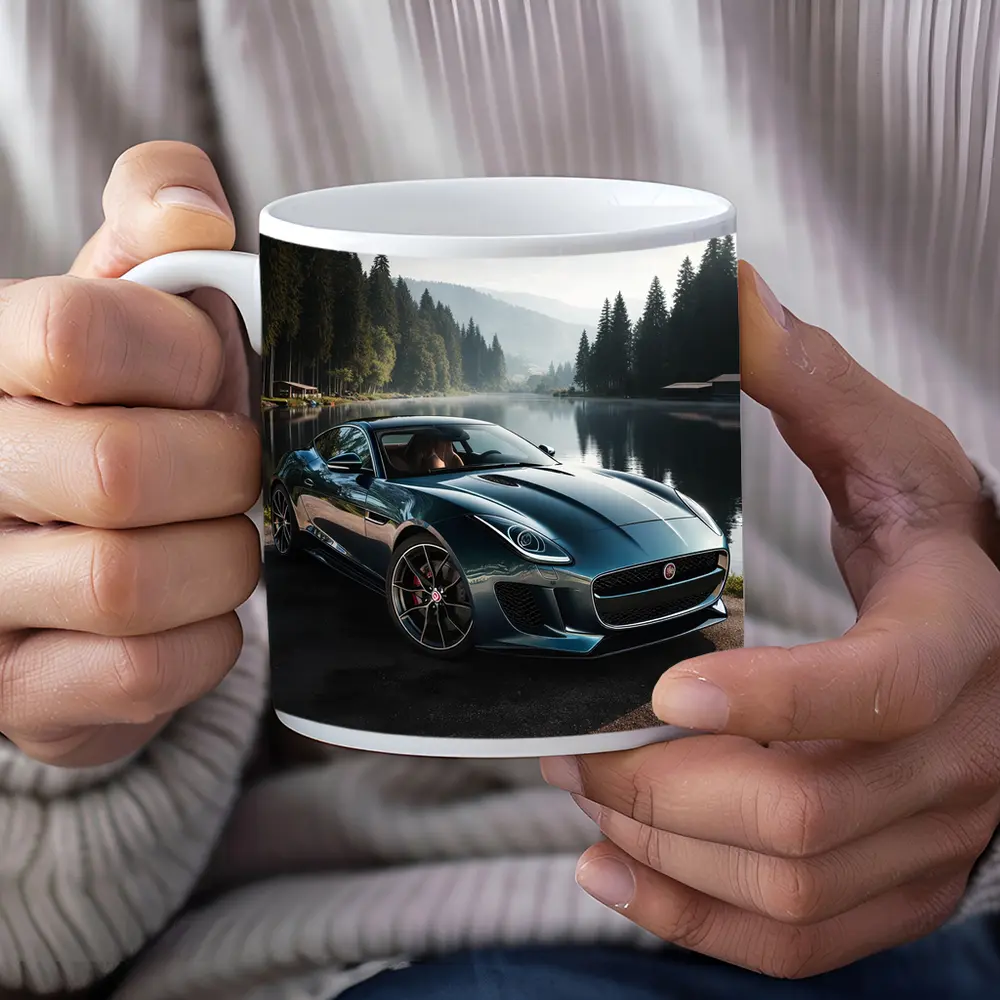 Jaguar F Type Parked By Misty Lake – Mugs