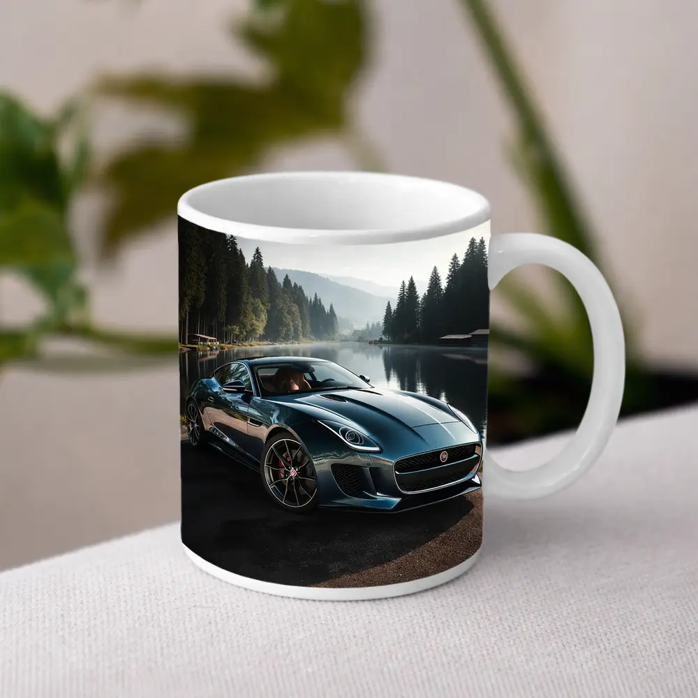 Jaguar F Type Parked By Misty Lake – Mugs