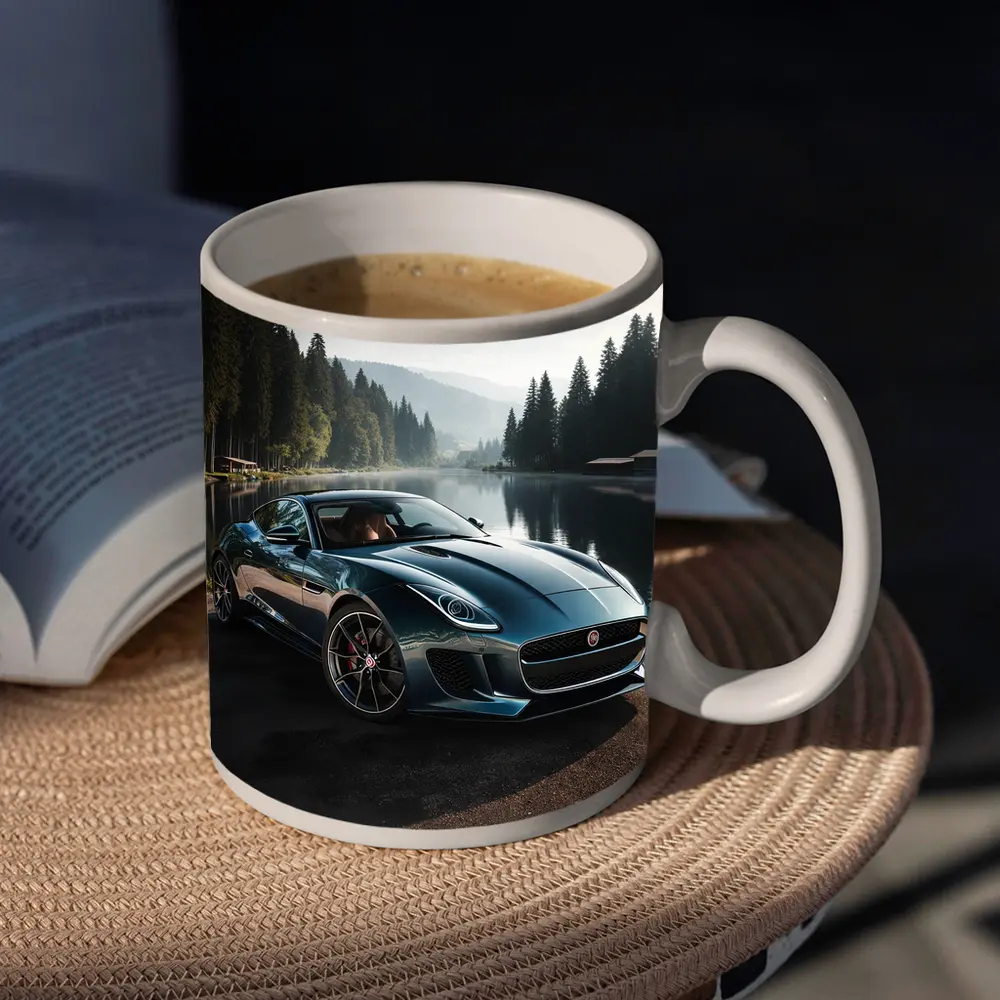 Jaguar F Type Parked By Misty Lake – Mugs